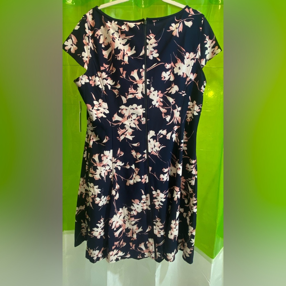 Tahari ASL Navy and Pink Floral Dress